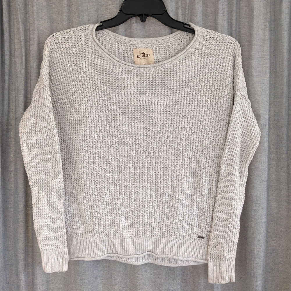 Hollister Sweater Women's XS Knit Gray Cream Cabincore Mall Brand Chunky Knit